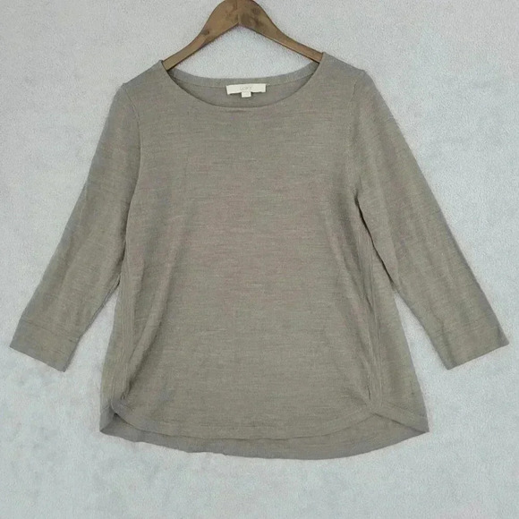 LOFT Womens Wool Blend 3/4 Sleeve Grey Knit Top Size L 7CT - Picture 1 of 7